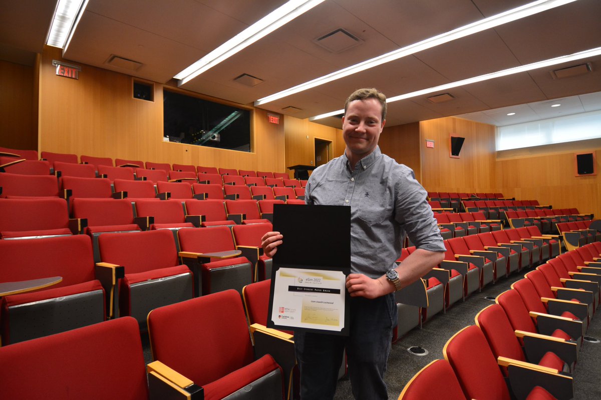 energyincities's tweet photo. Congratulations to Liam Jowett-Lockwood (Masters student @energyincities lab) for winning the best paper award in #esim2022! His research focused on using a Convolutional Neural Network to determine the thermal characteristics of a building #ibpsa @UVicResearch @UVicECS @uvic https://t.co/MToCNgKkpY