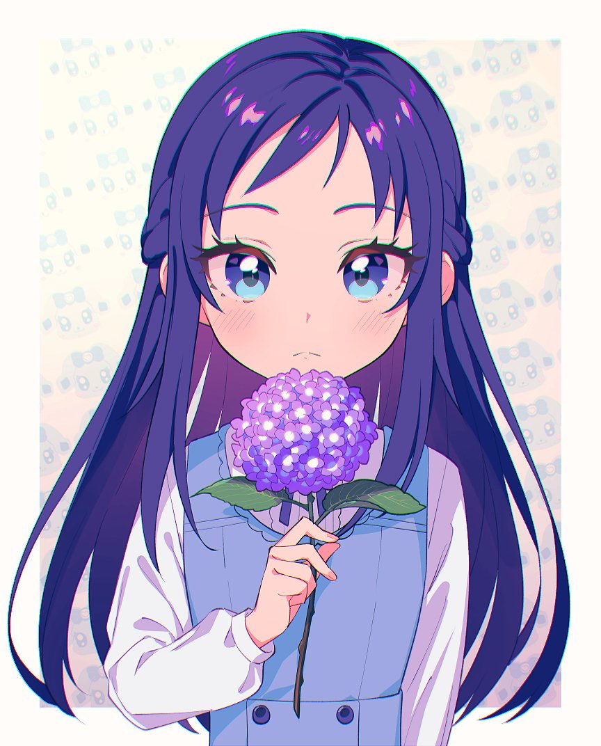 hishikawa rikka 1girl flower solo blue eyes long hair looking at viewer holding flower  illustration images