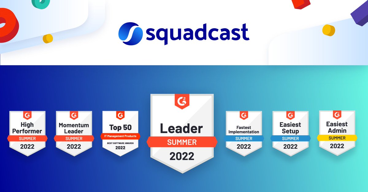 📣Winner Winner chicken dinner! For the second consecutive season, <a href="/squadcastHQ/">Squadcast Inc.</a> has been awarded <a href="/G2dotcom/">G2</a>’s summer 2022 badges for being a Leader, Easiest and Fastest to Implement, Momentum Leader &amp; High Performer.🙌

👉 bit.ly/3QIiNOV

#Summer2022Badges #G2