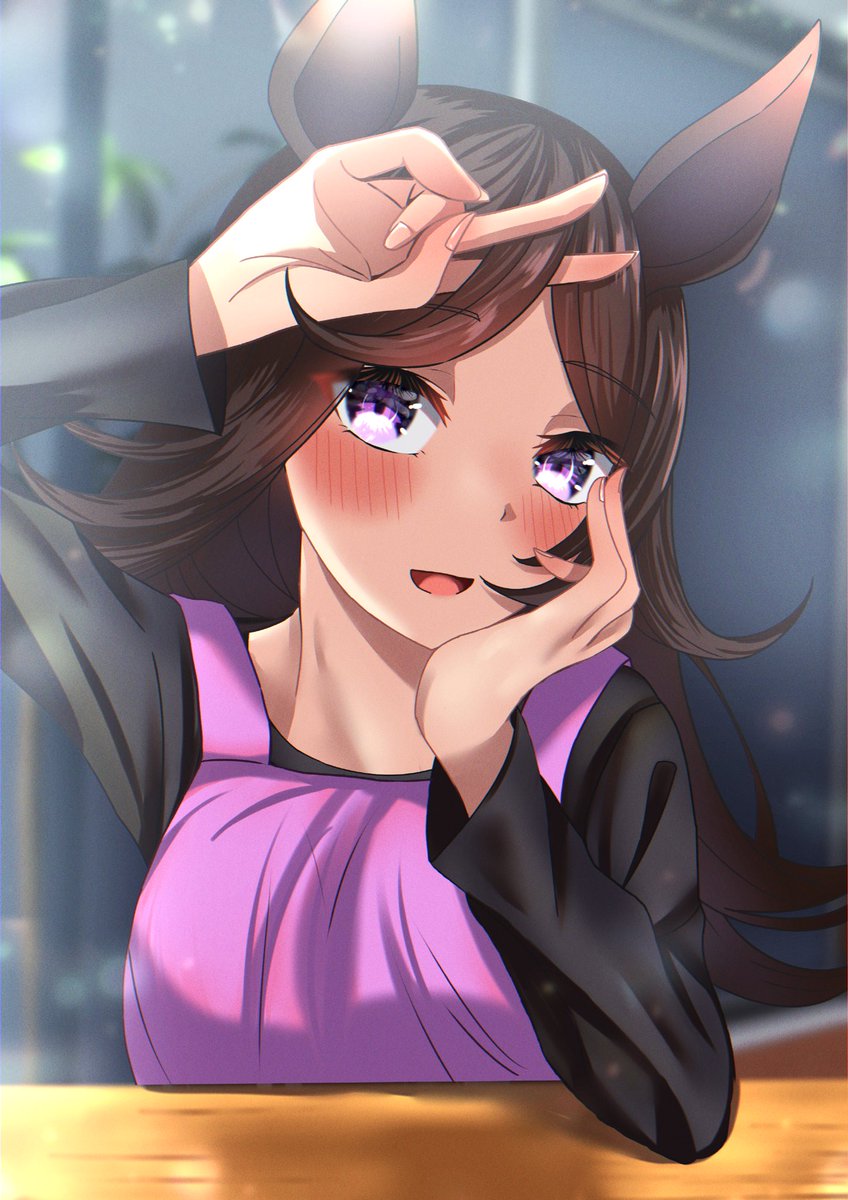 1girl animal ears solo horse ears purple eyes blush long hair  illustration images