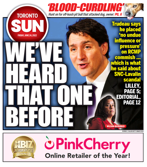 TheTorontoSun's tweet photo. WE'VE HEARD THAT ONE BEFORE: Trudeau says he placed 'no undue influence or pressure' on RCMP commish ... which is what he said about SNC-Lavalin scandal https://t.co/kmdJ1I00NQ Via @brianlilley #cdnpoli https://t.co/VTcrsmFPHI