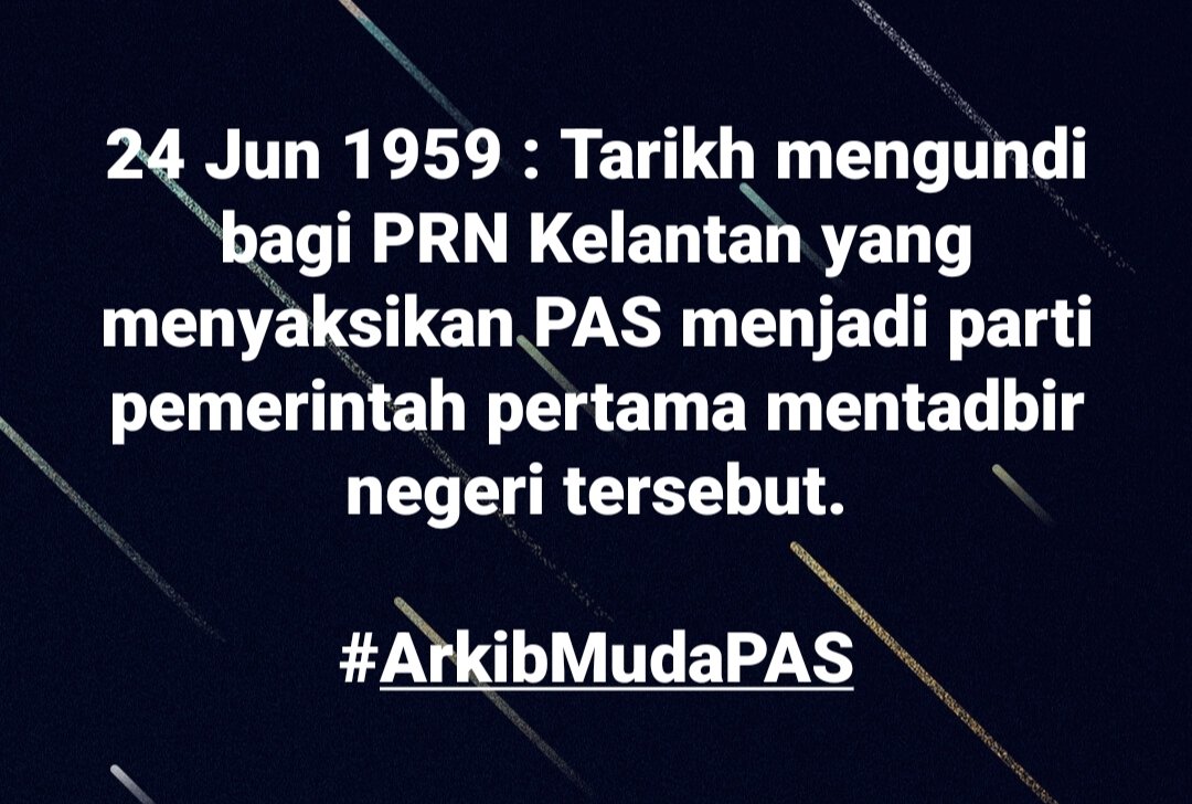 arkibmudapas's tweet photo. Hari ini dalam lipatan sejarah.
24 Jun 1959 : Tarikh mengundi bagi PRN Kelantan yang menyaksikan PAS menjadi parti pemerintah pertama mentadbir negeri tersebut.
#ArkibMudaPAS https://t.co/EFkggTasNW