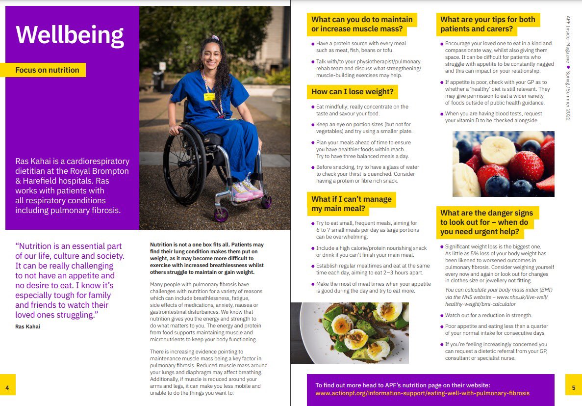 Ras, @RBandH Dietitian, works with ILD patients. Fab to see her talking about the importance of nutrition as part of the @ActionPFcharity Insider Magazine – a vastly important area! #WhatDietitiansDo #DW2022