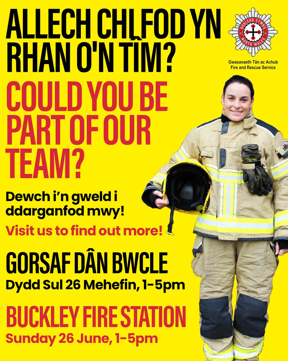 Buckley Fire Station is hosting an open day this Sunday for potential part-time or on-call firefighters.
Come and have a chat to find out more about the role of the fire station in your community.
Could we support you to be part of our team?