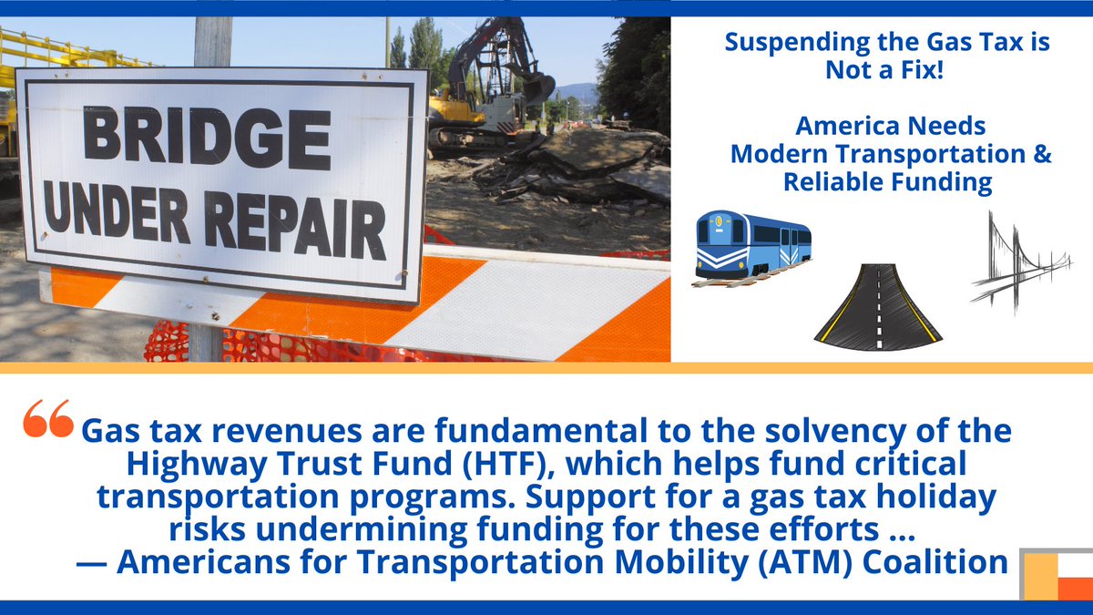 FasterBetterSafer (@atmcoalition) on Twitter photo Don't do it. A federal gas tax holiday will hit the Highway Trust Fund, which provides certainty for updating our transportation network. <a href="/ACEC_National/">ACEC_National</a> <a href="/ASCEGovRel/">ASCE Gov't Relations</a> <a href="/NAPATweets/">National Asphalt Pavement Association</a> <a href="/ARTBA/">ARTBA</a> @PCAGovtAffairs <a href="/APTA_Transit/">PublicTransportation</a> <a href="/buildtheera/">Build The Era LLC</a> <a href="/ChamberMoves/">ChamberMoves</a> <a href="/NSSGA/">National Stone, Sand & Gravel Association</a> <a href="/thedrakeindc/">John Drake</a> <a href="/RocksCEO/">NSSGA President and CEO</a> <a href="/AGCofA/">AGC of America</a> Don't do it. A federal gas tax holiday will hit the Highway Trust Fund, which provides certainty for updating our transportation network. <a href="/ACEC_National/">ACEC_National</a> <a href="/ASCEGovRel/">ASCE Gov't Relations</a> <a href="/NAPATweets/">National Asphalt Pavement Association</a> <a href="/ARTBA/">ARTBA</a> @PCAGovtAffairs <a href="/APTA_Transit/">PublicTransportation</a> <a href="/buildtheera/">Build The Era LLC</a> <a href="/ChamberMoves/">ChamberMoves</a> <a href="/NSSGA/">National Stone, Sand & Gravel Association</a> <a href="/thedrakeindc/">John Drake</a> <a href="/RocksCEO/">NSSGA President and CEO</a> <a href="/AGCofA/">AGC of America</a>