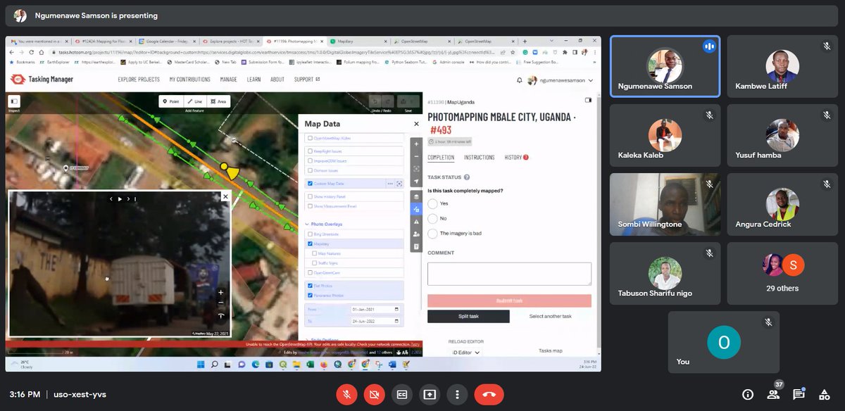 osmuganda's tweet photo. Happening now, @samsonngumenawe taking @osmuganda fourth cohort #Interns through a #photomapping session. We are photomapping #Mbale and #Masaka cities on the #OpenStreetMap platform using @mapillary
#photo #photography #map #OpenData #opensource #community #DataScience #drone https://t.co/nbLaZX7lNz