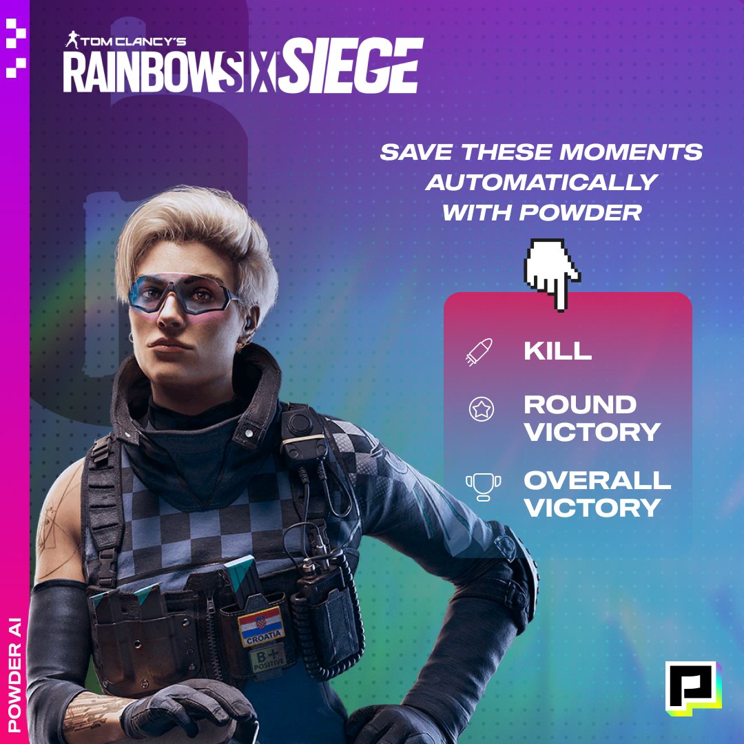 Powder_video's tweet photo. Are you ready @Rainbow6Game
gamers? the game has finally been added to #PowderPC π
Which means all your Kills and Wins will be clipped automatically πͺ
Checkout Powder PC right now: https://t.co/rNG3YNtZbO https://t.co/xLESIu8Yq1