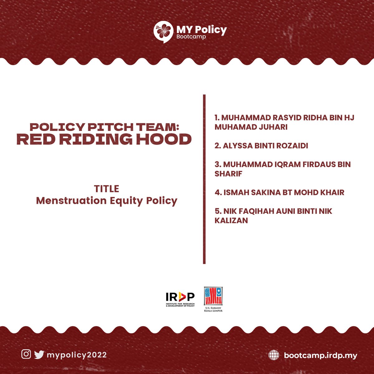 mypolicy2022's tweet photo. Show some support to your friends by liking this, and wish them luck in the comment below!
#MyPolicyBootcamp
#PolicyPitch https://t.co/EQqYvCdBWF