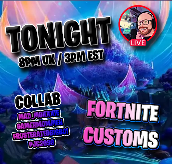 OldBaldG's tweet photo. Tonight we're VIBIN in Fortnite Customs. We've got a collab, so you can see different perspectives across all 5 streams. 

Join me from 8pm, get the custom code and VIBE 
👇👇👇

https://t.co/38AGzUbEu7
https://t.co/BJYuJwyPuS
https://t.co/80jbE5iqm2
https://t.co/mM7XiF2klh https://t.co/5gbCPHnXIi