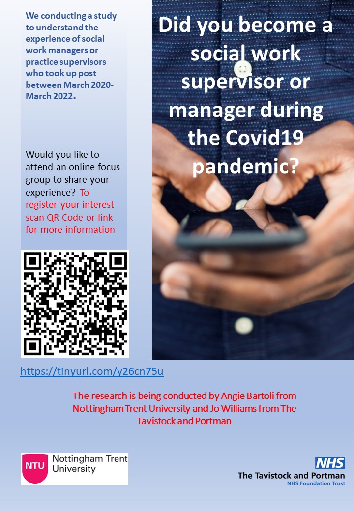 Did you become a social work practice manager or Practice Supervisor during Covid19 (March 2020-2022)? Myself and @jo_willliams are conducting a study to understand your experience of this transition. Interested in participating in online focus group? Scan QR Code below