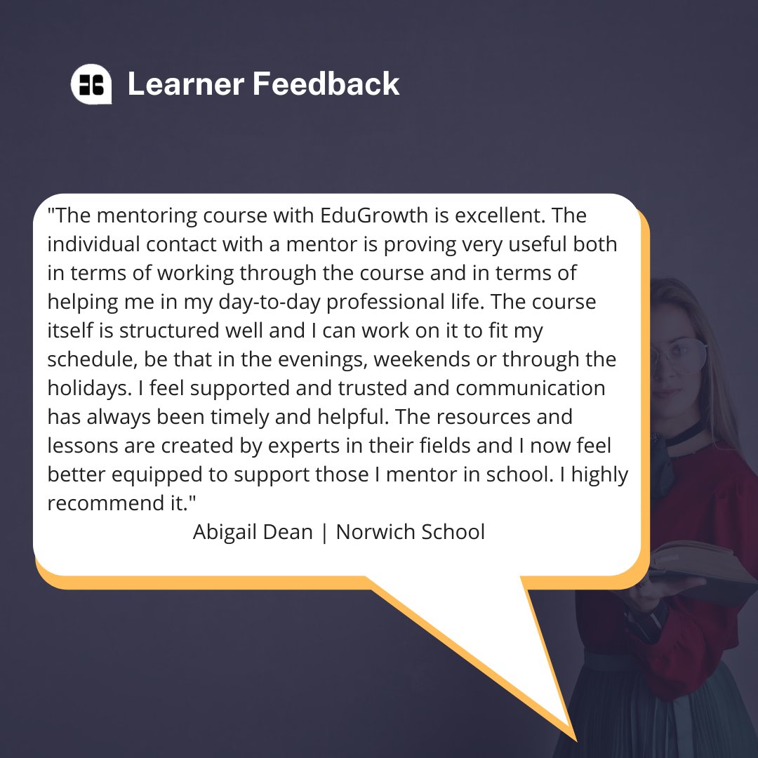 EduGrowth (@edugrowth) on Twitter photo We love hearing your feedback and experience with our learning programmes. Our Mentoring for teacher learning programme is designed to equip your experienced staff to be effective mentors to new teachers. Thanks Abigail Dean from <a href="/NorwichSchool/">Norwich School</a> for your glowing feedback. We love hearing your feedback and experience with our learning programmes. Our Mentoring for teacher learning programme is designed to equip your experienced staff to be effective mentors to new teachers. Thanks Abigail Dean from <a href="/NorwichSchool/">Norwich School</a> for your glowing feedback.