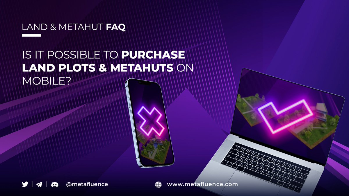 metafluence's tweet photo. ๐ You've decided to purchase your future #virtualproperty in #Metafluence City, but there's a question:
๐Is it possible to purchase Land Plots & Metahuts on mobile?"
โ
Answer: No. Purchasing Land Plots & #Metahuts will only be available on a desktop via the @metamask wallet. https://t.co/0KzswITY8g