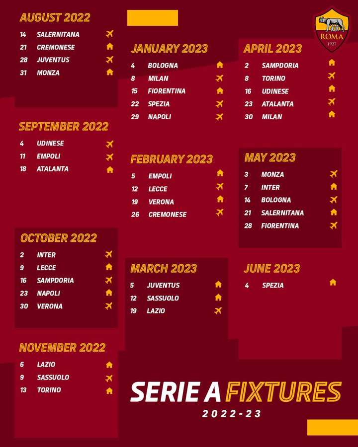 Thriller placere krave Serie A 2022/23 fixtures released: Milan start title defence against  Udinese - AS USA