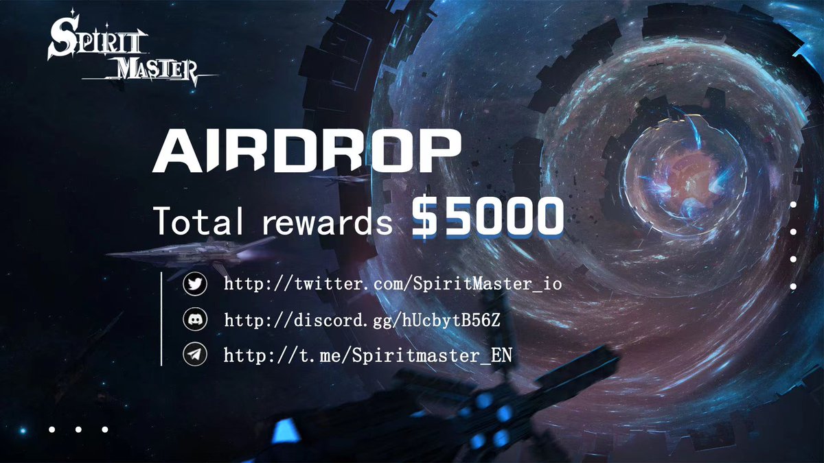 🎉Hello from Spirit Master!

To celebrate the start of <a href="/SpiritMaster_io/">Spirit Master</a> project, we are launching the 💵$5000💵 Genesis Airdrop for early supporters who help promote our project!

💰Airdrop Link: t.me/SpiritMaster_b…

🙌Join us!
#NFTGiveaway #NFT #Giveaway