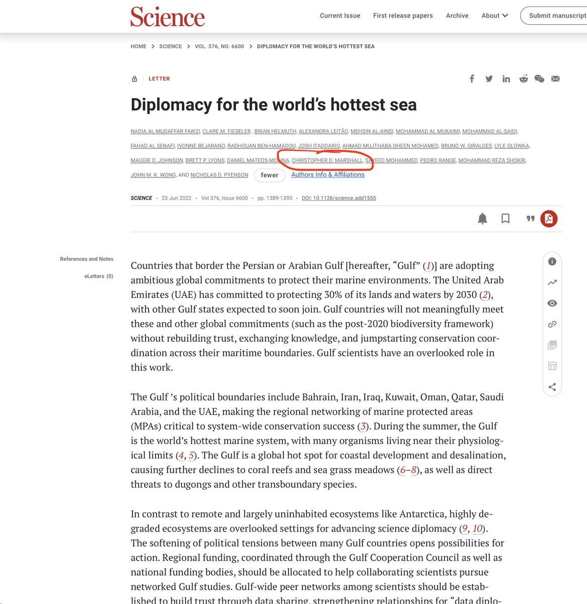 Check out our latest work in Science this morning on science diplomacy in the World's hottest sea.
science.org/doi/full/10.11…