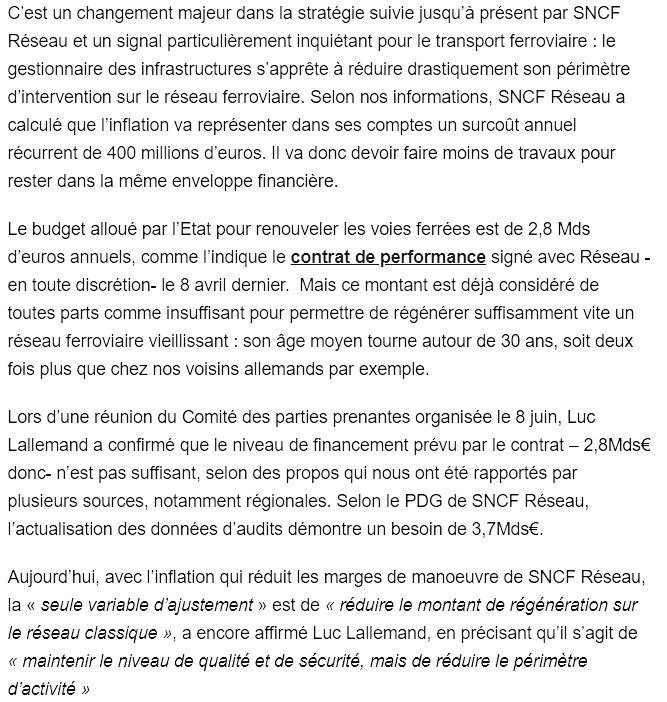 PSchydlowski's tweet image. Merci @Djebbari_JB 👏🏻 👏🏻 👏🏻 

SNCF Réseau compte réduire ses investissements sur le réseau ferroviaire « structurant » ville-rail-transports.com/ferroviaire/sn…