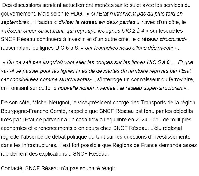 PSchydlowski's tweet image. Merci @Djebbari_JB 👏🏻 👏🏻 👏🏻 

SNCF Réseau compte réduire ses investissements sur le réseau ferroviaire « structurant » ville-rail-transports.com/ferroviaire/sn…