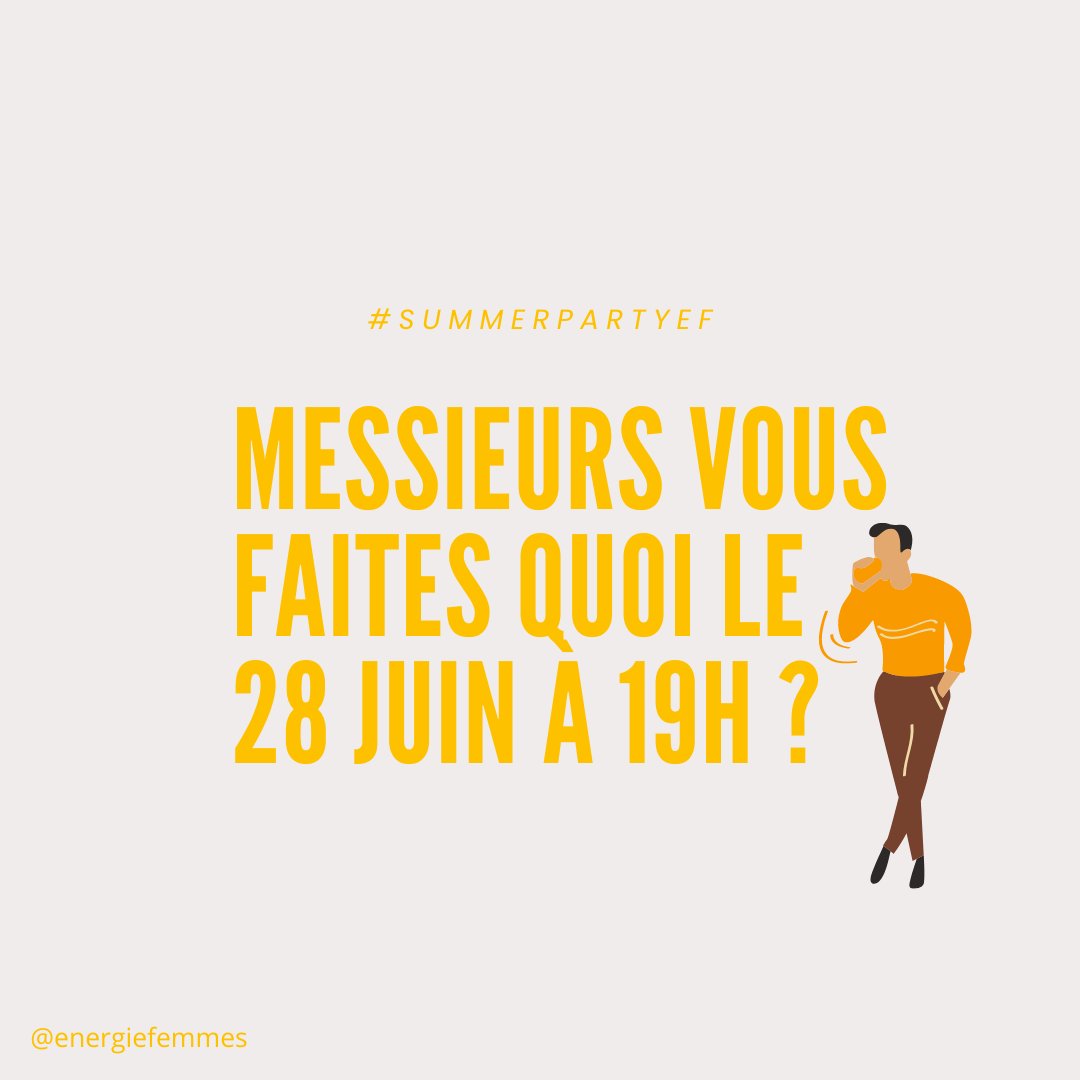 ❓Le saviez-vous ? Cette soirée est également pour vous messieurs♂️

Retrouvez-nous le 28 juin pour notre #SummerPartyEF en présence de <a href="/cvigneaux/">Caroline Vigneaux</a>, <a href="/clairebauchart/">claire bauchart</a>, <a href="/NGeurSarr/">N'Geur Sarr</a> et des stand uppeuses de talent. 

Inscription 👇helloasso.com/associations/e…