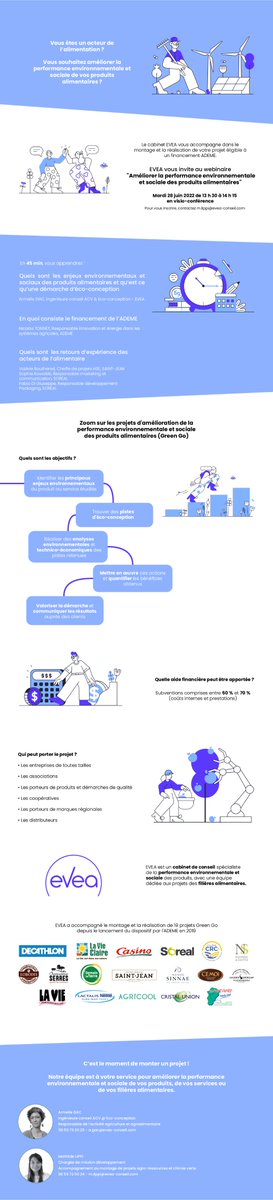 ⌛ Plus que quelques jours pour vous inscrire au webinaire du 28 juin dédié à l'amélioration environnementale et sociale des produits alimentaires
➡ Inscription : Mathilde Lippi  m.lippi@evea-conseil.com 
👋
 #agroalimentaire #alimentation #environnement #ACV