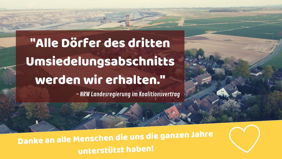 Laut dem gestern erschienenen #KoalitionsvertragNRW bleiben die 5 Dörfer erhalten - ein Erfolg! Doch die weiterhin geplante Tagebauausweitung bis 2030 und die ausstehende Rechtssicherheit für den Erhalt der Holzweiler Höfe und Lützerath, ist nicht akzeptabel!  #wirbleiben