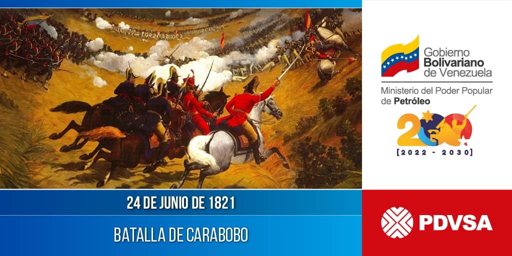 🇻🇪📆 Un día como hoy, hace 201 años, el Campo de Carabobo fue escenario de una gran batalla liderada por el Libertador Simón Bolívar contra el ejército español.

Más ➡️ bit.ly/3Aimvcv

#Carabobo201Años