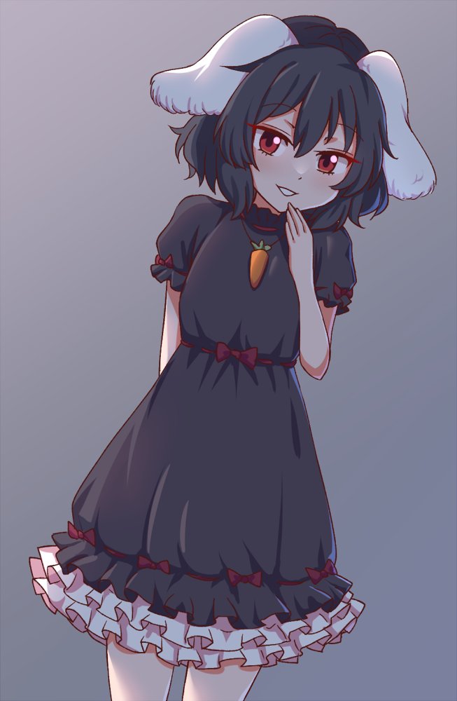 inaba tewi 1girl solo dress animal ears rabbit ears carrot necklace black hair  illustration images