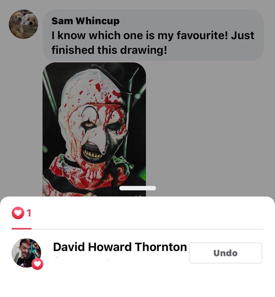 SamsPrintz's tweet photo. Art piece I just sold. Endorsed by the actor that plays Art the Clown, David Howard Thornton. 11x14 coloured pencil. #ArttheClown #Terrifier #HorrorArt #yegartist #HorrorMovies #ScaryClowns https://t.co/HpFCZJKhQh