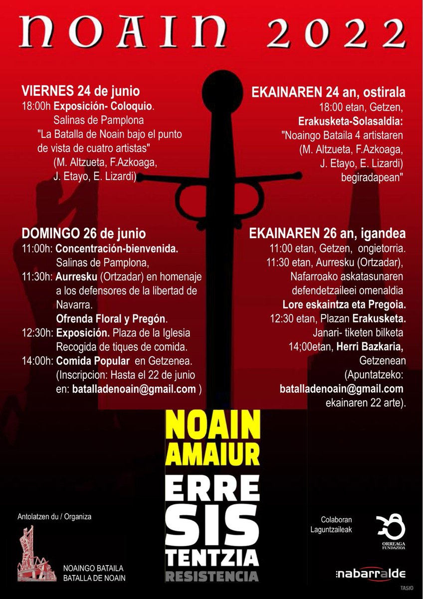 500Urte's tweet photo. Asteburuko plana!
Denok #Getze ra!!
Ekainak 26a
Planes para el fin de semana
Tod@s a #Salinas de #Pamplona 
#26dejunio https://t.co/YIPgRCQ5Dk