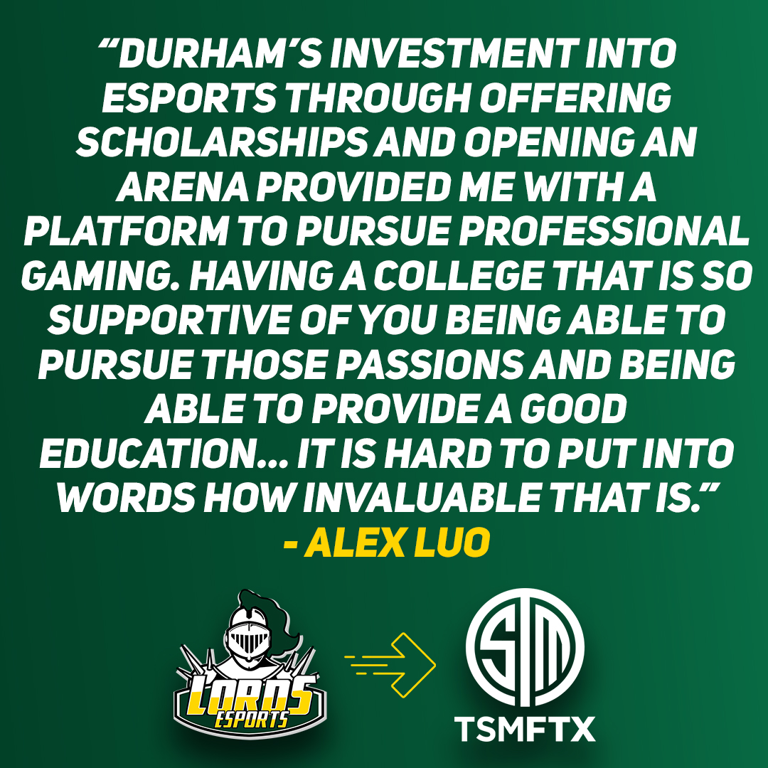 DurhamLords's tweet image. Alex Luo has made the leap to the professional level, signing with TSM FTX where he will be a member of their League of Legends Academy Team.

Congratulations, Alex!

🔗: durhamlords.com/news/2022/6/24…