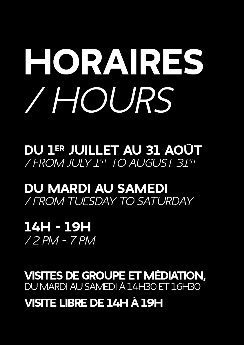 [Changement d'horaires]

Cet été, La cuisine étend ses horaires d'accueil de 14h à 19h, du mardi au samedi, dès le 1er juillet.

Des visites de groupe sont également prévues tous les jours à 14h30 et 16h30.