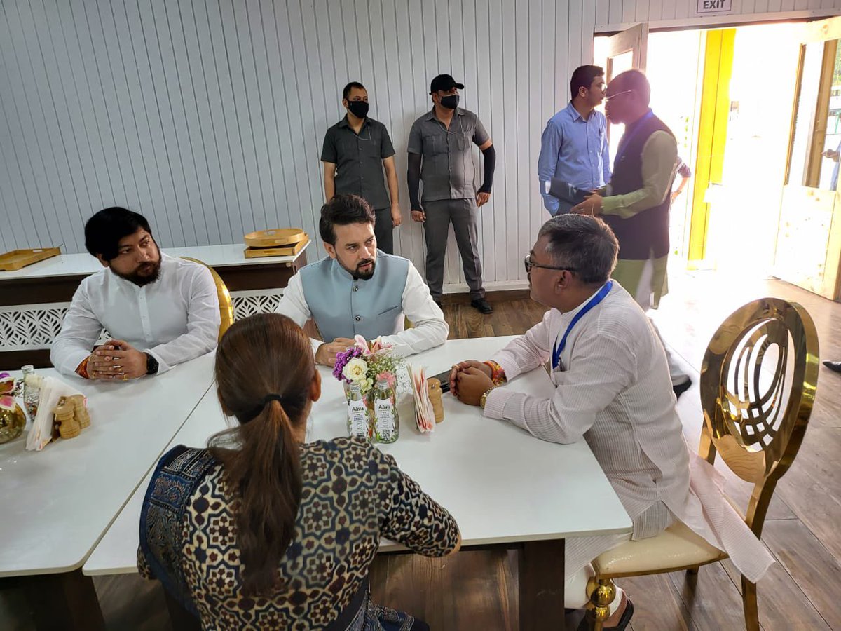 KonthoujamG's tweet photo. Glimpses of my interaction with Hon. Union Minister for Sports &amp; Youth Affairs , Sh. @ianuragthakur Ji &amp; Hon. State Minister , Sh. @NisithPramanik ji during the National Conference of Ministers of Youth Affairs &amp; Sports of States/UTs . https://t.co/pnFqRt0hpj