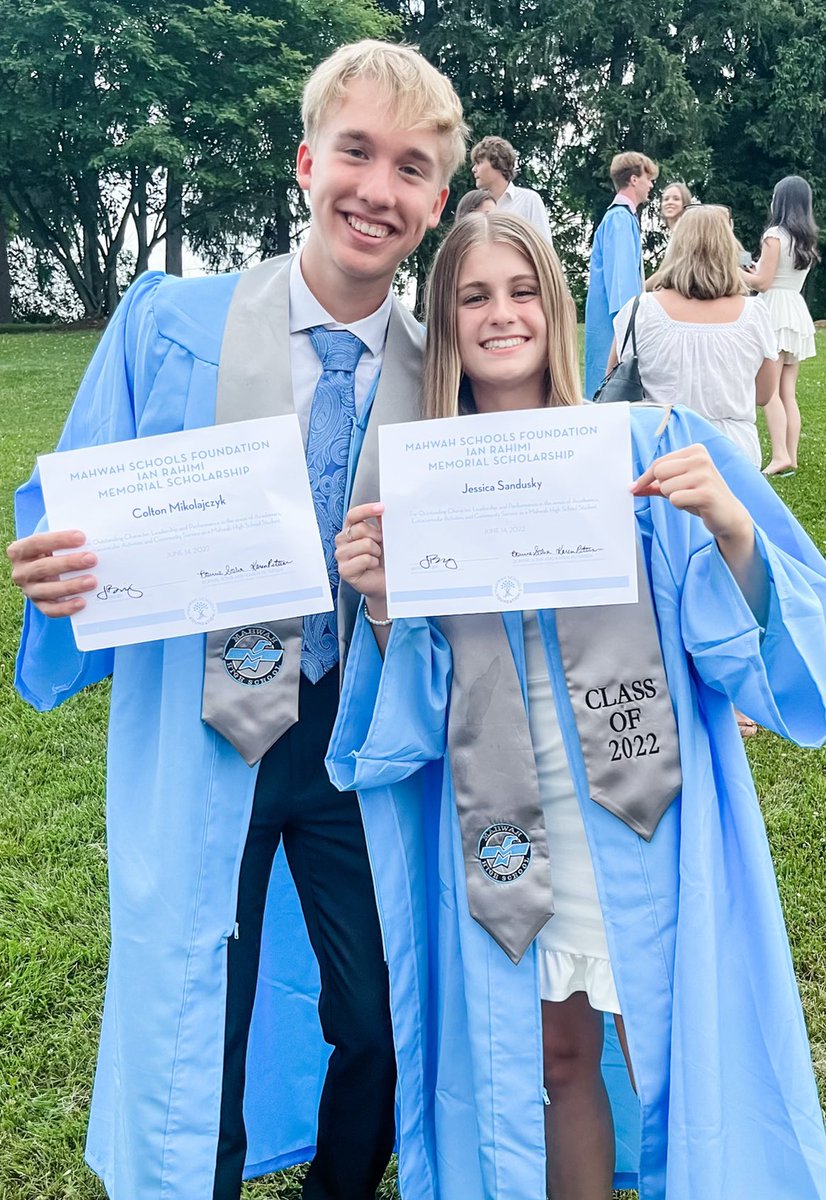 _TheMSF_'s tweet photo. Congratulations to the MHS Class of 2022! And a big shout out to this year's MSF Ian Rahimi Memorial Scholarship recipients: Jessica Sandusky and Colton Mikolajczyk!! Good luck as you head off to college in the Fall!
#wearetheMSF #MovingSchoolsForward #mahwahconnects https://t.co/lxfze1Eo7X