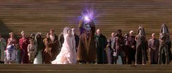 Amidala's team took the Theed Palace and captured Gunray, with the Saak'ak destroyed by Skywalker, the droids were deactivated. After the battle of Naboo, Gunray was taken into Republic custody and the newly-elected Supreme Chancellor Palpatine arrived in Theed.

#phantommenace