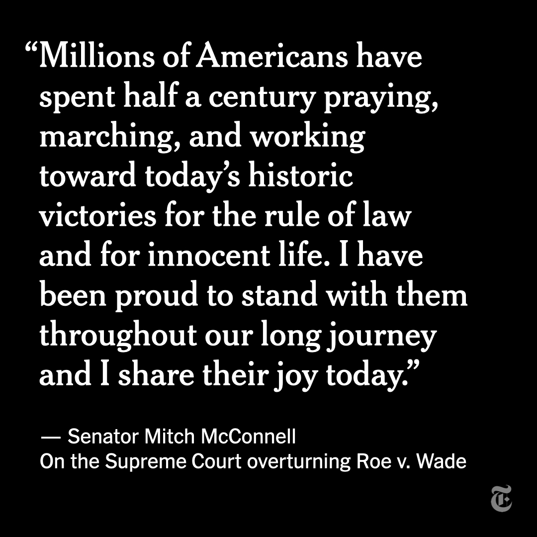 nytimes's tweet photo. Senator Mitch McConnell spoke on the ruling to overturn Roe. v Wade on Friday. He arguably shaped the Supreme Court that handed down this decision. https://t.co/wfhjVjv8FN https://t.co/lebRo8apsW