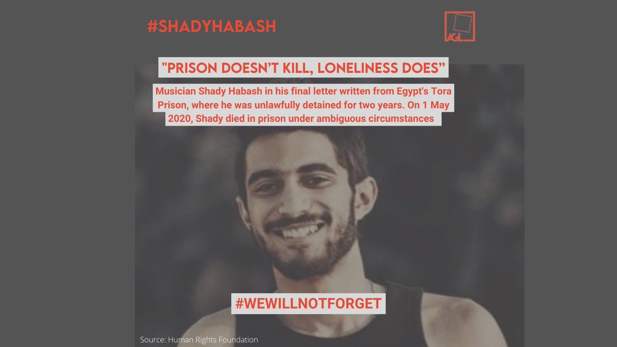 AGLawyers's tweet photo. Before his death, 24 year old Egyptian musician #ShadyHabash wrote a #finalletter asking for #support from his friends. We will not forget the #censorship and #prejudice he faced. To make a donation to the Legal Defense Fund in memory of Shady Habash, use: https://t.co/BC2qiaDw3Q https://t.co/RhRuFIEdX3