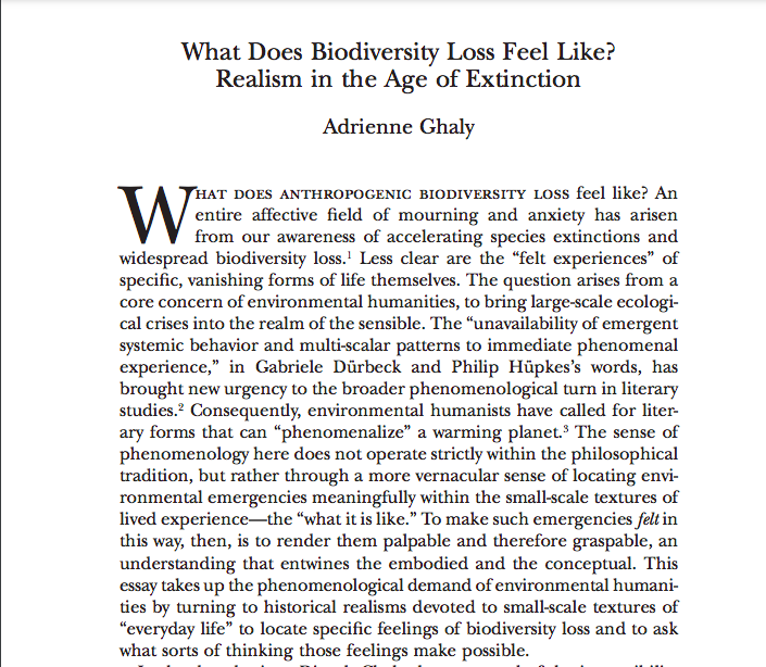 avghaly's tweet photo. My article, "What Does Biodiversity Loss Feel Like? Realism in the Age of Extinction," is in the latest issue (53.1) of @NewLitHist. So delighted to see it in print.

#extinction #realism #theory #feelings
https://t.co/DZcqMGKGb8 https://t.co/a52O48Jn3C