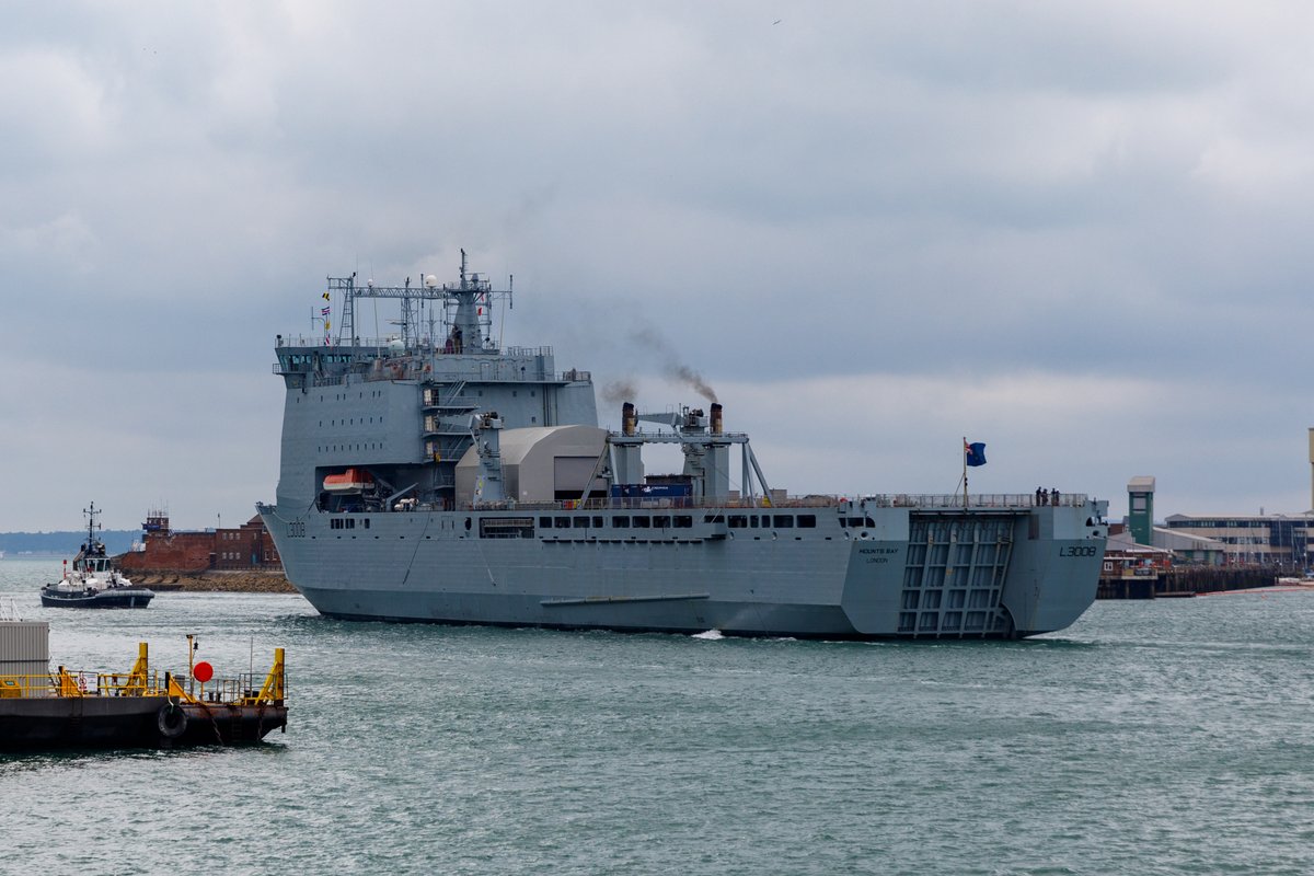 RFA Mounts Bay (L3008) departs Portsmouth Harbour after a 10-day visit. Pictured 24/06/22