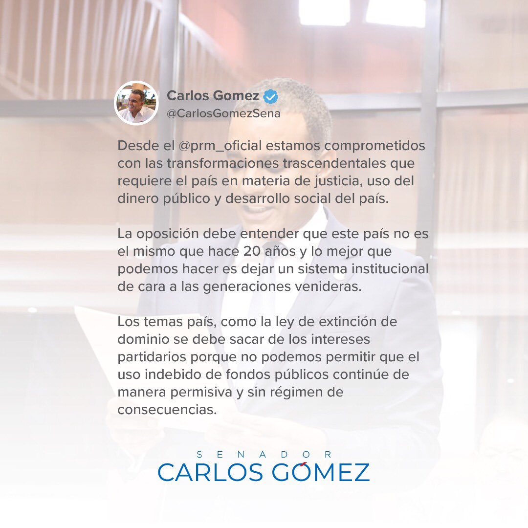 Los temas país, como la ley de extinción de dominio se debe sacar de los intereses partidarios porque no podemos permitir que el uso indebido de fondos públicos continúe de manera permisiva y sin régimen de consecuencias.