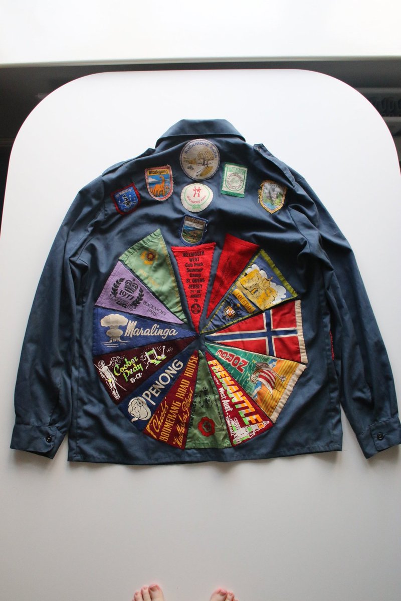 NuclearCurator's tweet photo. @ColdWarPod @bantam201 @TheUCS473 @Nascothornet @diemauerthewall @J_O_Holliday @GermanAtPompey @DDROnline @hoyer_kat @MClaudeHawkes @Leahcim966 My dad's scout shirt covered in patches from his time at Maralinga during the last phase of nuclear weapons testing. https://t.co/GxntOGTrvm