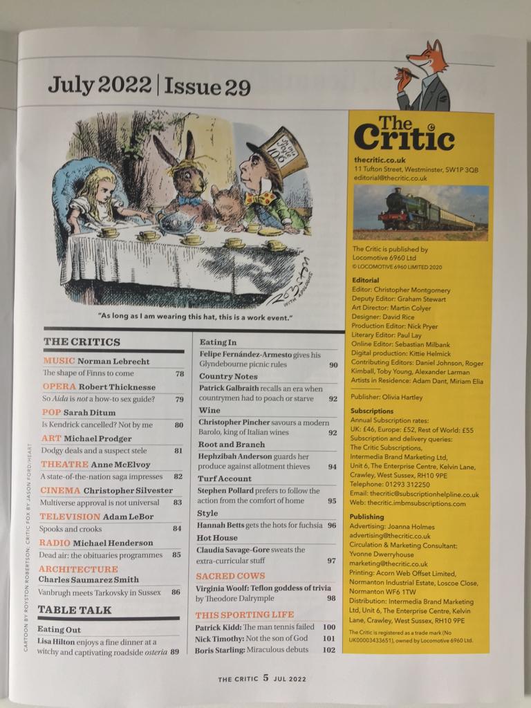 Our July issue's on the newsstands next week but subscribers get it first! thecritic.imbmsubscriptions.com Contributors include @JoshuaRozenberg @WalkerMarcus @SAshworthHayes James Noyes @ProfGSheffield Paul Sagar @annemcelvoy Robert Thicknesse @ChrisPincher @HephzibahA & Boris Starling