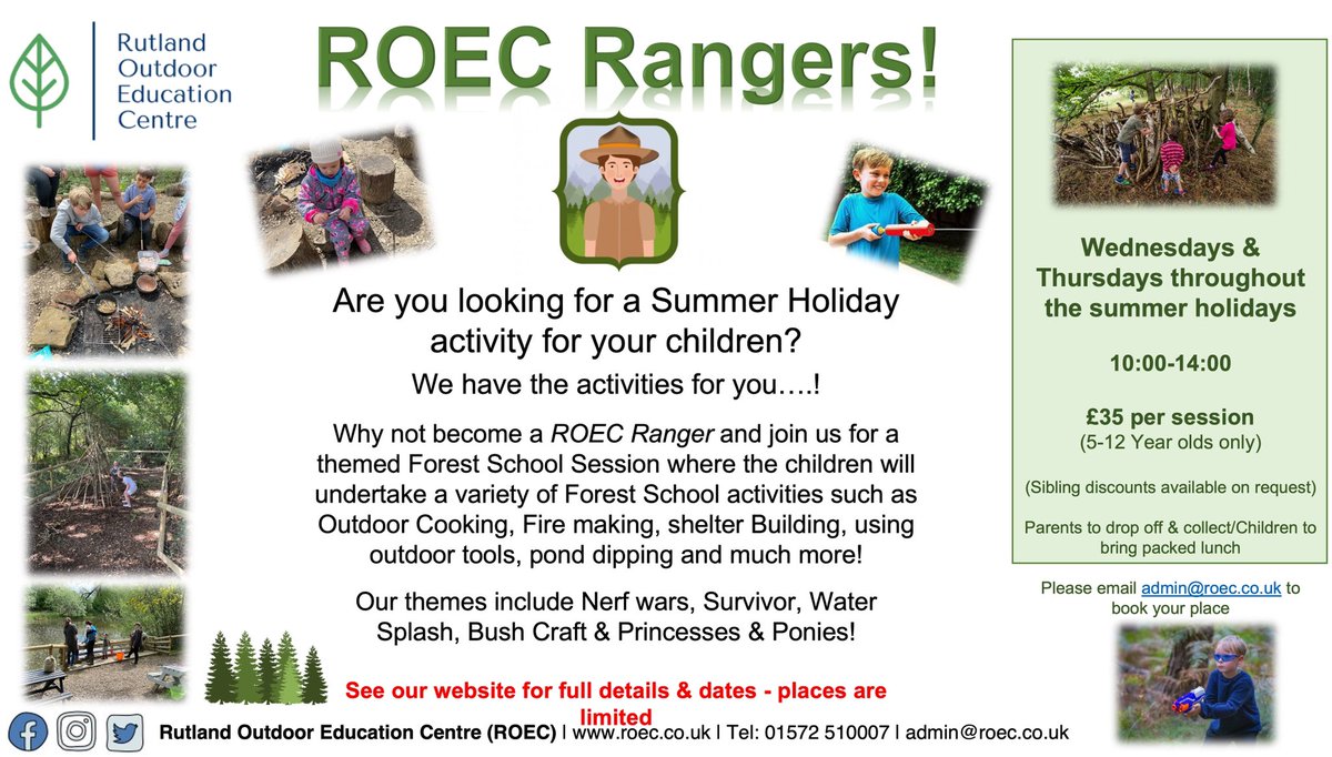 OutdoorRutland's tweet photo. Our full programme can be found here: https://t.co/N719cQqujE
#roec #winghallfarm #wing #stamford #uppingham #discoverrutland #oakham #forestschool #outdoorlearning #outdooreducation #corby #peterborough #leicestershire #rutland #summer #holidays #sunmerholidays #fun https://t.co/1gnwUVWjns