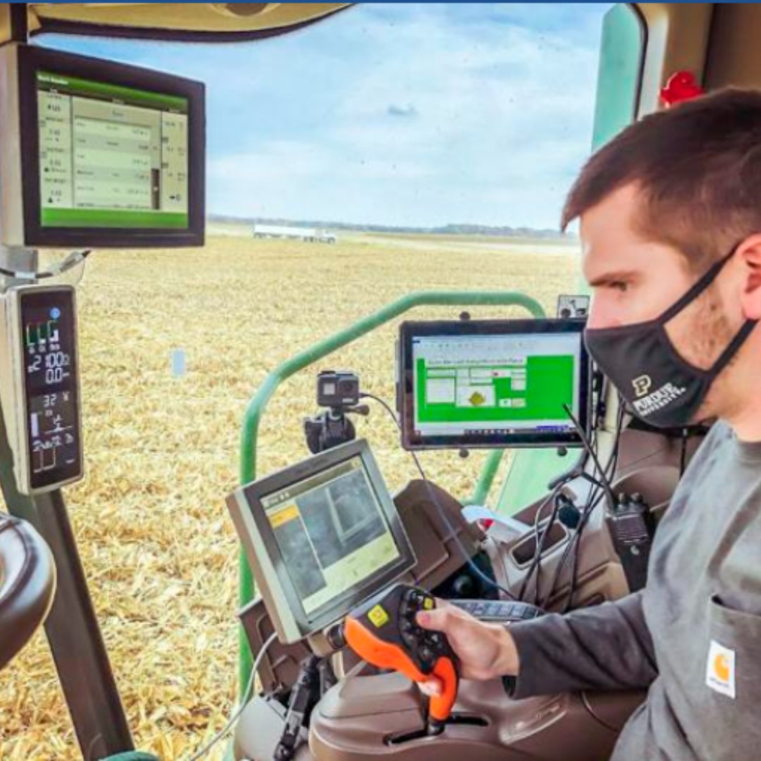 PurdueABE's tweet photo. Purdue researchers, including Professor John Evans, developed a new #machine2machine system that makes harvest more efficient and less stressful with unloading on-the-go. @PurdueAg @PurdueEngineers @FarmWeekNow @JohnDeere https://t.co/6yoil5MiwU https://t.co/XbrYw9JkBh