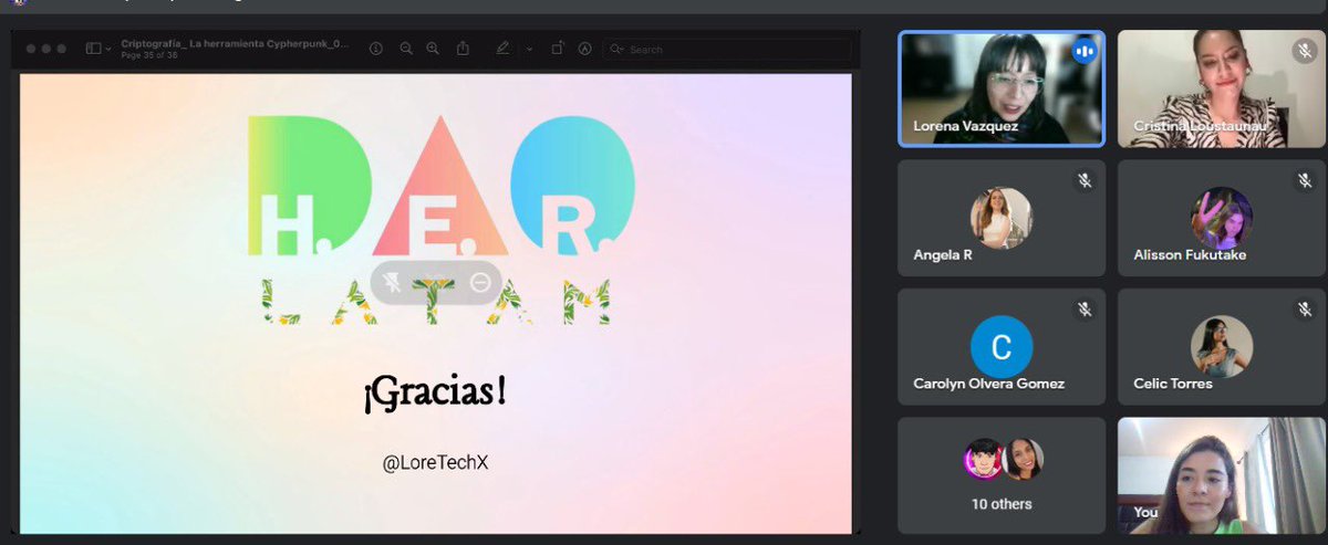 herdaolatam's tweet photo. 💜✨ Ayer tuvimos en #PowerNights a @LoreTechX en donde nos platico sobre la Criptografía:La herramienta de los Cypherpunks
Quedamos así o__o
Y más al saber de la maravillosa participación de Judith Milhon ✨
¡Muchas gracias por acompañarnos y por tu increíble ponencia Lore! https://t.co/GHl4R1RoYP