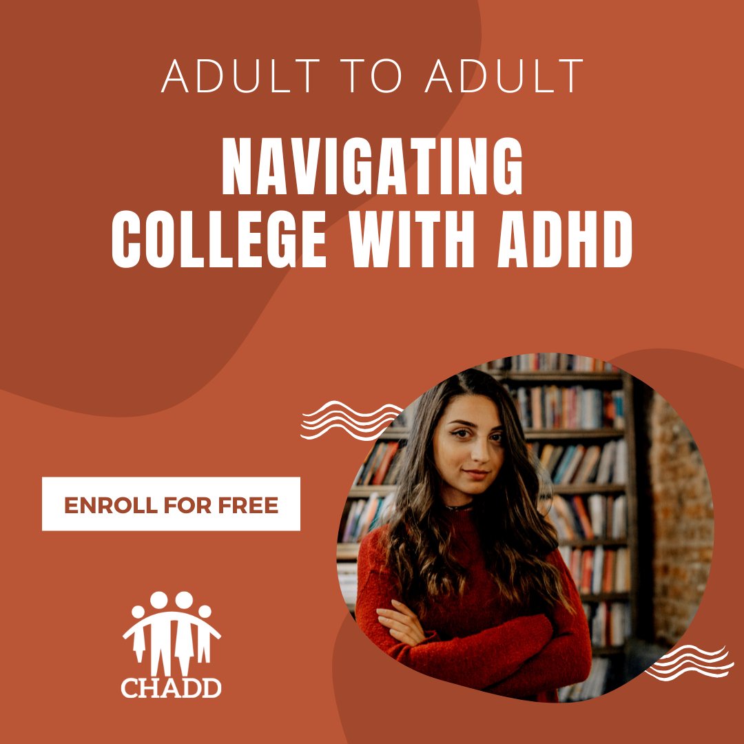 CHADD_ADHD's tweet photo. A course for students with ADHD to learn strategies for their college career. Enroll for free: https://t.co/j1MQDjn04M.
#adhd #adhdadult #adhdcollegestudent #collegestudent #adhdcourse https://t.co/xrdUpiEQxR