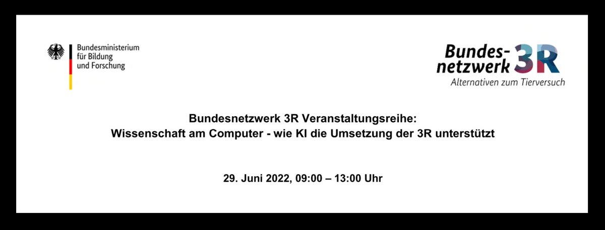 PharmaInformati's tweet image. #Wissenschaft am Computer – wie #KI die Umsetzung der #3R unterstützt 
#BMBF-Veranstaltung am 29.Juni 2022 zu #Tierversuchen und #KünstlicheIntelligenz 
Anmeldung &amp;amp; Agenda hier:
ssl.vdivde-it.de/registration/3…
#Bundesnetzwerk3R