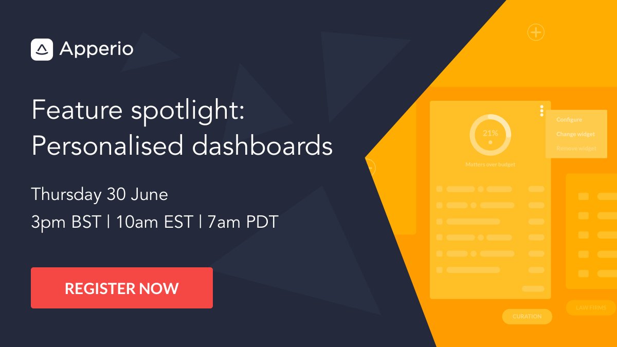 ApperioLtd's tweet photo. Apperio's personalised dashboards allow users to customise their view of company #legal spend data, in a way that's meaningful to them. 

Join us on 30 June to see how to personalise your dashboard to simplify complex #data and unlock efficiencies. https://t.co/yXFmsBAZiS https://t.co/C1C4XX42qv