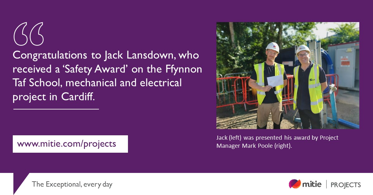 MitieProjects's tweet image. Congratulations to our colleague Jack Lansdown, who received a Safety Award from @kiergroup for his commitment to health and safety compliance on the delivery of mechanical and electrical works, at Ffynnon Taf School in Cardiff. #TheExceptionalEveryDay | #SafetyAward | #LiveSafe