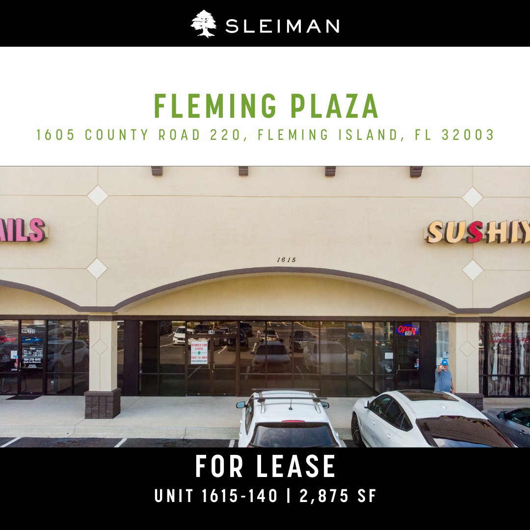 SleimanEnt's tweet photo. 📣 FOR LEASE
📍 Fleming Plaza | 1605 County Road 220, Fleming Island, FL
ℹ️ Unit 1615-140 | 2,875 SF available
✅ 2nd gen doctors office
🧍 Strong 1 mile income demographic of almost $150,000
📱 Derek Logue at 904-832-0050 for info
#sleiman #leasing #jacksonville #florida https://t.co/djPbMT69Rq