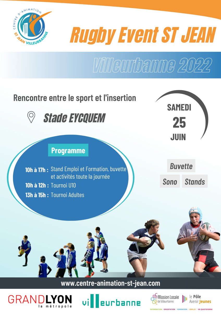 Rendez-vous samedi 25 juin au stade EYQUEM📍pour la 1ère édition de "Rugby Event".🏉
Un évènement autour du sport et de l'insertion professionnelle.🤝 <a href="/grandlyon/">Métropole de Lyon</a> @villeurbanne 

#sport #rugby #emploi #formation #villeurbanne