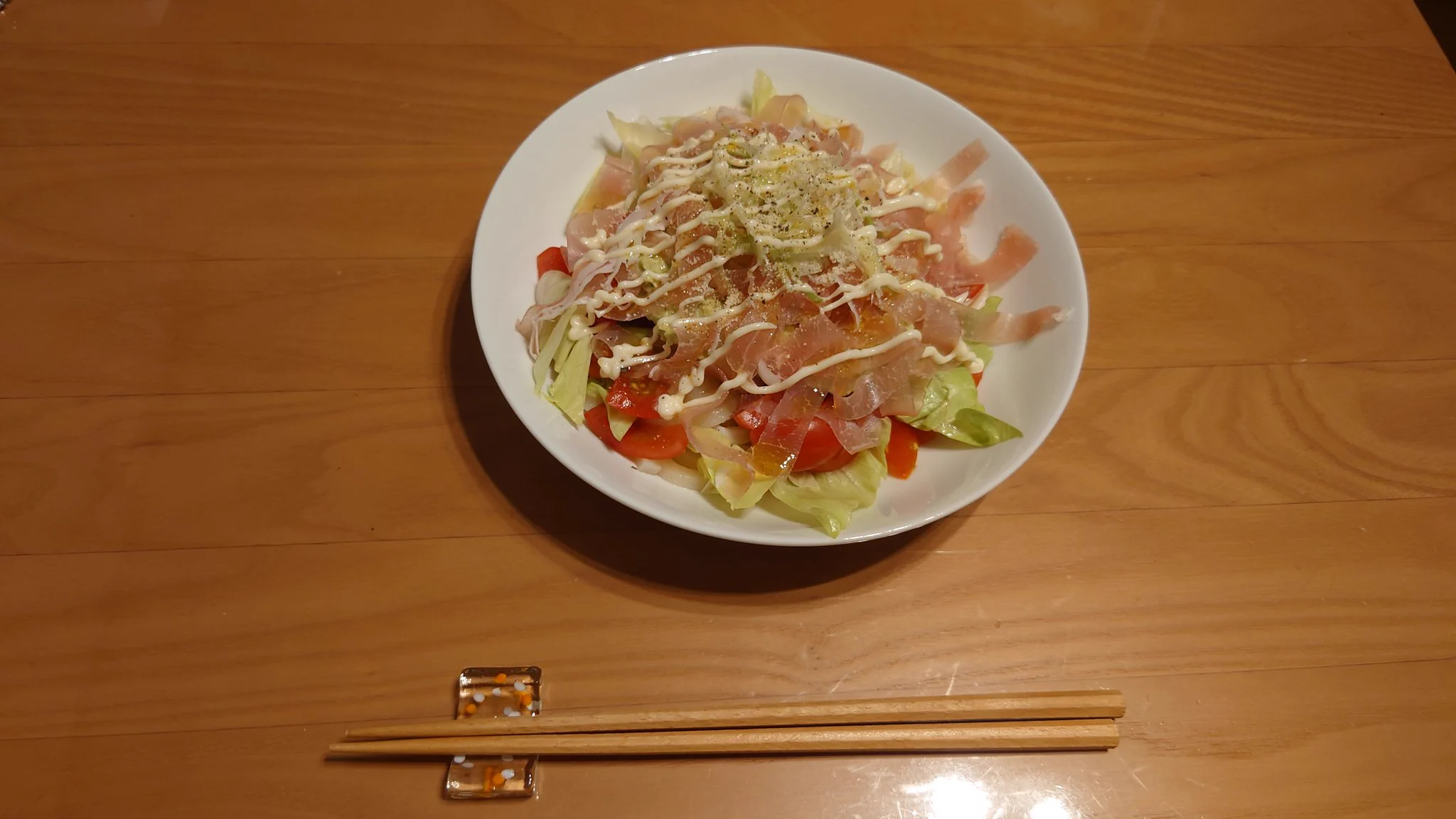 @ai_mogmog うどんで作りました✨
生ハム多すぎた💦
明太子といぶりがっこプラスしました✨ 